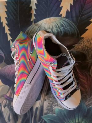 HIGHTOPS 🍄 #sneakers #hightops #mushroom #trippy #gardening #litaf #iykyk #foryou #ppp #trip #canvas #basketball #footwear #psychedelicart #waves #rainbow #optical #kicks #Summer #style #design #high 🍄 www.JustGetHigh.com