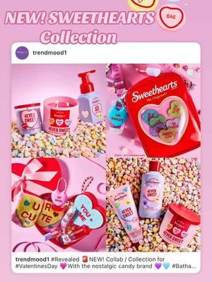 Revealed 🚨NEW! Collab / Collection for #ValentinesDay 🩷With the nostalgic candy brand 💜🩵 #BathandBodyWorks x #Sweethearts Includes 20 different products, with a new scent “4Ever Sweet.” has notes of candied grape, sweet berry and powdered sugar, just like the nostalgic Sweethearts candy Includes: 🩷4Ever Sweet Fine Fragrance Mist, $17.95 / Mini $8.95 🩷4Ever Sweet Ultimate Hydration Body Cream, $17.95 🩷4Ever Sweet Body Lotion, $15.95 🩷4Ever Sweet Body Wash, $15.95 🩷4Ever Sweet Lip Oil, $9.95 🩷4Ever Sweet Bath Fizz, $10.95 🩷4Ever Sweet Hand Cream, $8.95 🩷4Ever Sweet 3-Wick Candle, $26.95 🩷Sweethearts 3-Wick Candle Holder, $34.95 🩷4Ever Sweet Single Wick Candle, $18.95 🩷4Ever Sweet Wallflower Fragrance Refill, $7.95 🩷4Ever Sweet Foaming Hand Soap, $7.95 🩷4Ever Sweet PocketBac, $1.95 🩷‘Be Mine’ PocketBac Holder, $4.95 🩷‘UR Sweet PocketBac Holder, $4.95 🩷‘Be Mine’ Bath Sponge, $5.95 🩷‘You + Me’ Bath Sponge, $5.95 🩷‘UR Cute’ Shea Socks, $9.95 🩷Sweethearts Tray, $24.95 🩷Cross-body Bag, $24.95 Will be available ➡️ January 13 on their website    So cute! What’s on your list? 🩵🩷💛XO #Trendmood #newmakeuplaunches2025 #newmakeuprelease #newmakeupcheck #newproductalert #beautynews #sweetheartcandy #valentine #valentines #bathandbodyworksxsweethearts #bodylotion #bodycare #candle #sweetheartscandle #candletok 