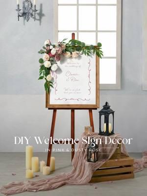 Greet your guests with the delicate charm of Pink & Dusty Rose florals ✨ This DIY welcome sign decor is simple, stylish, and will set the mood for romance! #lingsmoment #weddingdeco #diywedding #weddinginspo #welcomeboard #craftart