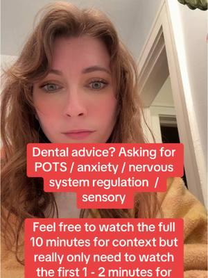 Hi! Asking for help and advice as someone with pots and anxiety and just overall nervous system regulation and highly sensitive to sensory experiences sending me into fight / flight. Basically I’ve worked really hard to protect my mental and physical health, but I have a few rounds of dental work coming up again that I’m nervous for and then potentially sliding me back so I’m trying to figure out what I can do to prepare and any advice would be so so appreciated. #dentaltok #dentalwork #pots #potsie #posturalorthostatictachycardiasyndrome #sensoryissues #anxiety #dentalanxiety #nervoussystemregulation #askingforadvice 