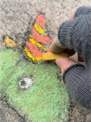 Charles is once again caught trying to plan a surprise party for his tail. #streetart #graffiti #sidewalkchalk #dragon #partyhat #embarassment #workinprogressart 