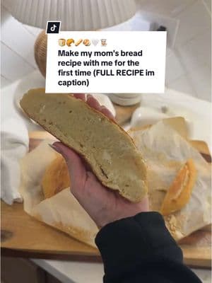 FULL RECIPE BELOW!!!🤍🍞🥖#creatorsearchinsights #breadrecipe #artisanbread #easybreadrecipe #easybread #breadmaking   Ingredients:  3 Cups Bread Flour  1 1/2 tsp salt  1 tsp Organic Honey  1 packet active dry yeast  1 1/2 cups water  Warm water in microwave for 30-40 seconds and temp to 105-110 degrees Add 1 tsp Honey to warm water and stir  Add 1 packet active dry yeast and stir well, leave uncovered for 10 minutes while it blooms (should be bubbly/foamy on top after ten minutes)  While waiting, add 3 cups bread flour and 1 1/2 tsp celtic sea salt to your mixing bowl  Once bloomed, add in water mixture to flour mixture mix by hand or use dough hook on stand mixer and mix for 5 minutes  Oil or flour hands- shape dough into a ball, place on parchment paper inside dutch oven. Cover and place of bread prf setting in oven for two hours pull out of oven, punch dough, take out and reshape back into a ball while oven heats to 450 degrees WITH dutch oven inside. Once preheated, place parchment paper with dough back in oven and cook with lid for 30 minutes After 30 minutes pull off lid and continue to bake for an additional 15 min Enjoy! 🤍