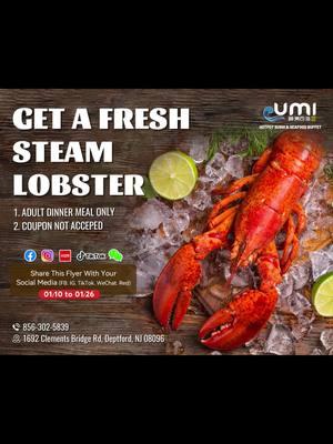 🦞✨ Fresh Live Lobster Has Arrived at UMI Deptford! ✨🦞 Craving something fresh and delicious? Dive into our live lobster, cooked to perfection and bursting with flavor! 🔥🍽 📍 Location: 1692 Clements Bridge Rd, Deptford, NJ 08096 📞 Contact: 856-302-5839 Come and experience the ultimate seafood feast! 🍣🦀🍤 #UMIDeptford #FreshLobster #SeafoodLovers #HotpotBuffet #DeptfordEats #FoodieDelight #SeafoodFeast