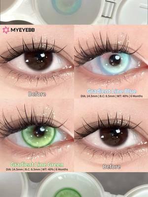 ✨ New Arrival Alert! ✨ Say hello to our stunning gradient blue and gradient green colored contacts! 💙 ✨Lens: Gradient Line series 🎈Prescription 0.00 to -8.00 with all colors #myeyebb #contactslenses #prescriptionlenses #myeyebbofficial #myeyebbcontactlenses #prescriptioncontacts #prescriptioncontactlenses #cosplaycontacts #cosplayprescription #myeyebbreview