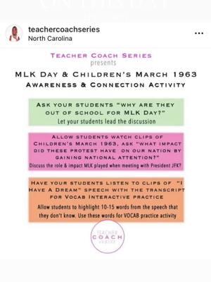 MLK Day Resource 📝 #onthisday #mlkdayactivity #teacherresource  #teachercoachseries #blackeducatorarchives #theArtofTeaching #teacherlife #dailyobjectives #stressfreeteachingexperiences 