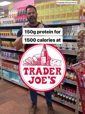 Here at @TraderJoes to show you how to get 150g of protein for 1500 calories: 🥞 Breakfast: .75 cup protein pancake mix made with 80g egg whites + a side of 80g raspberries | 402 calories 33g protein 🌯 Lunch: 6oz grilled chili lime chicken breasts + 200g stir fry mix + 2 carb savvy wraps | 317 calories 47g protein 🥣 Snack: 250g low-fat Greek yogurt with 130g pineapple | 227 calories 26g protein 🐟 Dinner: 6oz Norwegian farm-raised salmon + 180g potato medley + 200g steamed broccoli | 549 calories 44g protein TOTAL: 1495 calories 150g protein #traderjoes #traderjoesfinds #traderjoeslist #traderjoeshaul #grocerylist #groceryshopping #protein #trackingmacros #macrocounting #macros #caloriedeficit #caloriecounting #caloriesincaloriesout #weightloss #weightlosstips #dietingtips #performancecoach #personaltrainer #nyctrainer #nycfitnesstrainer #nycfitfam