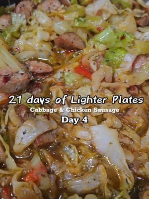 Day 4 of 21 Days of Lighter Plates is here, and today we’re keeping it quick, simple, and keto-friendly! This hearty yet healthy combo of cabbage, chicken sausage, bell peppers, and onions comes together in under 30 minutes. Light on carbs but full of flavor! With everything going on in the world—like the heartbreaking news of the fires in Los Angeles—I wasn’t feeling up to doing a voice-over for this recipe. Honestly, voice-overs aren’t really my thing anyway (who else feels me on that?🤣🤣). But I hope you’ll enjoy the eats and the beats! Full recipe is below—are you cooking along with me? Let me know in the comments! Let’s keep this journey light, flavorful, and full of connection. 💚 What you'll need: 1 package Andouille or chicken sausage 1 medium onion, diced 1 medium red bell pepper, diced  1 medium green bell pepper, diced 1 large head of cabbage 1 tsp Cajun seasoning  1 tsp  1 tsp Garlic pepper seasoning 1/2 tsp black pepper 1/8 teaspoon red pepper flakes, optional 1/4 cup vegetable or chicken broth What to do: 1. Heat a large 12-inch skillet on medium heat and add the sausage until browned, and remove to a paper towel. 2. Add in the diced onions and peppers and cook just until softened. 3. Turn down the heat to medium-low and add in the chopped cabbage, seasonings & broth.  4. Cook the cabbage for 5-6 minutes or until it begins to wilt tossing every minute or so. 5. Add sausages back to skillet,  toss and serve! 6. Enjoy!  #21DaysOfLighterPlates #KetoFriendlyMeals #SimpleAndHealthy #EatsAndBeats #cabbage #cookingvideos #cookingreels #cookwithme #cookingwithLove #EatsAndBeats #ImNoChefIJustLoveToCook #EasyRecipes 