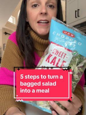 I love a good bagged salad mix for many reasons! Not only do they make increasing your vegetable intake super easy, but they also just make life easier when you’re busy. But, they’re often lacking in protein and other nutrients. So here are my five tips for turning a bagged salad mix into a full meal. #milknhoneynutrition #diabetes #bloodsugar #type1 #t1d #type1diabetes #type2 #t2d #type2diabetes #prediabetes #bloodsugarfriendly #greenscreen 