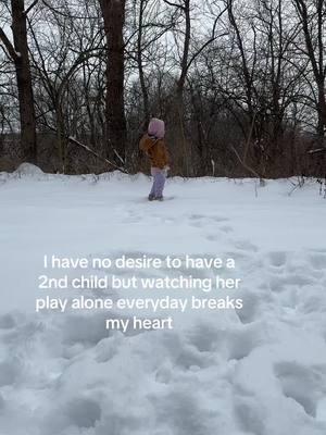 I play with her in the snow but I know it’s not the same- EDIT: she has cousins, and I do play with her, and she has a bunny (allergic to dogs) so she does have people to play with but it’s still not the same as having a sibling and I do feel bad for that  #fyp #foryou #foryoupage #onlychild #oneanddone #toddlersoftiktok #parentsoftiktok #parenting #parenthood 