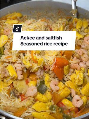 Replying to @Moody Thunda 😈 ackee and salt fish seasoned rice  #jamaicanfood #seasonedrice #ackee #saltfish #ackeeandsaltfish 