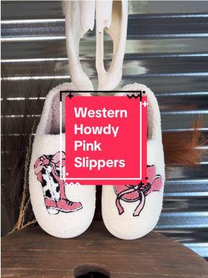 Cozy just got a whole lot cuter! 🤠✨ Say hello to the Howdy Slippers—perfect for lounging in style. 🐄💖 Whether you're kicking back at home or adding a little western flair to your chill day, these slippers have your name all over them! Who else needs these in their life? 😍 #slippers #howdy #pink #westernvibes #westernbarbie #cowprint 