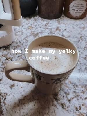 yolky coffee is very nourishing and delicious! I drank variations of this drink through my pregnancy. you do not taste egg, I promise. I even add collagen if I drink it before breakfast for some added protein. I add it in the beginning before frothing. enjoy 🤍 #nourishing #yolkycoffee 