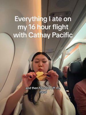 Everything I ate in Cathay Pacific premium economy! I was soooo full by the end of my flight #cathaypacific #premiumeconomy #airplanetiktok #airplanefood #foodreview #hongkong 