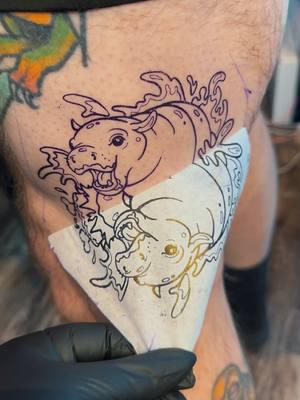 A sweet Moo Deng for our shop’s Piercer!!! #tattooartist #tattooartistsoftiktok #tattooart #tattoolover #tattooartistlife #femaletattooartist #tattoos #moodeng #hippo #colortattoo #hippotattoo #moodengtattoo 