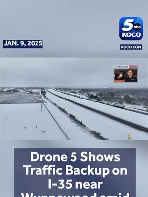 WOAH! 😲 Drone 5 showed just how backed up I-35 was near Wynnewood on Thursday after snow caused slick road conditions throughout the state. #Oklahoma #Weather #Winter #snow #news #koco5 #WinterWeather #OklahomaWeather #traffic