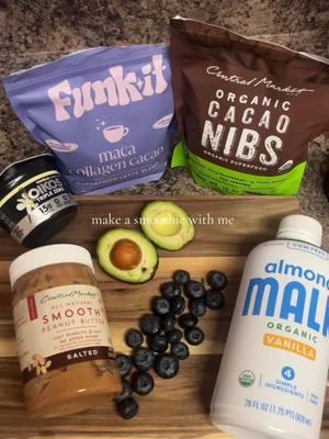 trying avocado in a smoothie for the first time did not disappoint! 🥑✨ a great way to use them if you’re tired of the avocado toast 😋  • 1.5 tablespoons of @Funk It Wellness maca collagen powder (optional)  • 2 tablespoons cacao nibs  • 1 @Oikos protein yogurt I prefer the vanilla flavor  • a handful of blueberry’s 🫐  • 1 mini avocado  • 2 tablespoons of peanut butter I prefer the @Central Market natural no added sugar kind 🫶 you can substitute for other nut butters too!  • about a cup @MALK Organics almond milk or any milk product you’d prefer 🥛 • honey drizzle @Round Rock Honey 🍯🐝 • ice  Blenddd till smooth :) @Ninja Kitchen  #smoothie #smoothierecipe #avocadosmoothie #lowsugarsmoothie #lowsugar #peanutbutterchocolate #inthekitchen #drink #easysmoothie 