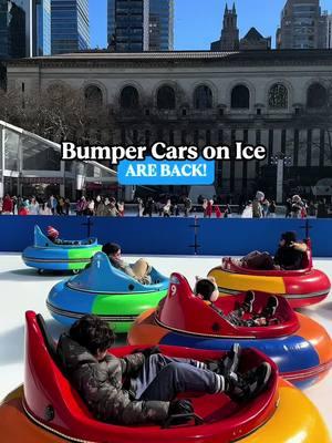 How driving Bumper Cars on Ice makes us feel 🚗❄️💨! Head on down to the park to bump 💥, spin 🔄, and slide 🛝 across the rink during this riveting winter experience. #BumperCars will be at Bank of America Winter Village from January 10 through Saturday March 1. Click our #linkinbio for more info and to reserve your ride today!  Tag who you’re riding with this weekend 💚🤞. #winterishere #winteractivities #winter #wintervibes #january #bumpercarsonice #bumpercars #skatingrink #januaryvibes #thingstodoinnyc #nyc #bryantpark #nycactivities  