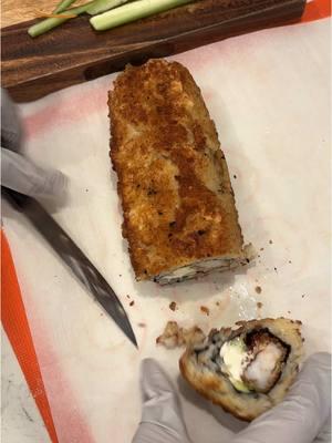 Fried tempura roll at home #sushi #sushiathome #sushiroll #friedsushi #homemade #wegotfoodathome #fypシ #foodietiktok 