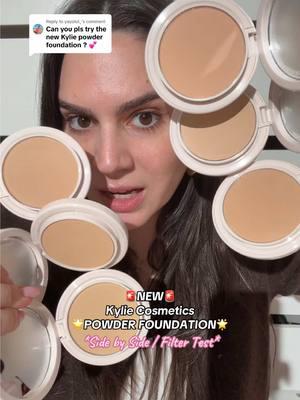 Replying to @yayolol_ trying @Kylie Cosmetics new powder foundation 🥹🩷 @Kylie Jenner slayed this formula! The filter comparison 🥵 #kyliecosmetics #kyliejennermakeup #powderfoundation 