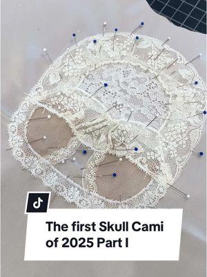 I’m back! Let’s make a Skull Cami! #fypシ #skull #handmadefashion #luxuryfashion #behindtheseams #morbid #pastelgoth #heirloomsewing #ilikepink