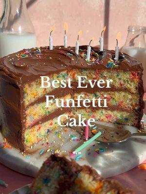 Funfetti Cake with a twist - Chocolate Frosting! Feel free to use vanilla tho if you don’t wanna be as exciting 🥳😉 #funfetti #cake #fypage #birthdaycake #chocolate #sprinkles #bakingrecipe #fyppppppppppppp #birthdayparty #caketok 