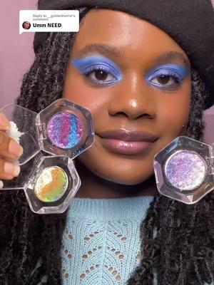 Replying to @__gxldenhorror Love Usinf These As Highlighter Theyre So Fun And Sparkly! Check Out The Collection!✨ #eyeshadowlook #multichromeeyeshadow #newlaunch #makeupcollection #cosplaymakeup #swatches 