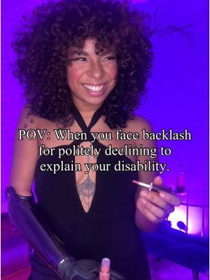 **Your boundaries are valid, no matter how others react. You don’t owe anyone personal details about your disability—or anything else—just because they ask.**  It’s not an automatic responsibility to drop everything that you’re currently doing to educate a stranger. It is your body. Your choice. #prostheticuser #amputee #disability #zebedeetalent #trends #newyorkcity#limbdifferent #inclusionmatters #afrolatina #fyp 