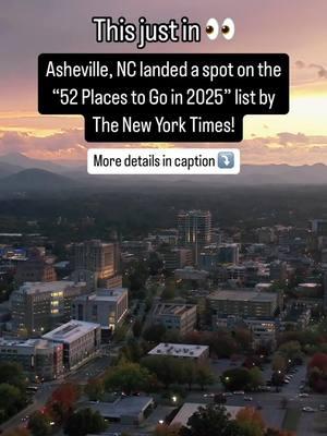 Asheville, NC has earned an esteemed spot in the @nytimes prestigious “52 Places to Go in 2025” list!✨ “In 2025, this Blue Ridge mountain town invites travelers to ‘plan a return trip with heart’ to celebrate new openings and reopenings.” Time to start planning your 2025 visit to Asheville TODAY. Link in bio🔗 —— 📽️: Andre Daugherty | #bepartofthecomeback #visitasheville #asheville #ashevillenc #ashevillenctravel #visitashevillenc #thingstodoinashevillenc