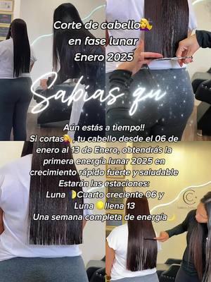 CORTE DE CABELLO💇‍♀️ EN FASE LUNAR FECHAS CORRECTAS✅, MES DE ENERO 2025 . 🔝Asi lograras obtener un crecimiento sano, fuerte abundante y rápido.  Te EXPLICÓ cómo puedes programar tus cortes de cabello, coloraciones y cuidados. para obtener los mejores resultados. Te explicamos la fase luna, si quieres que tu cabello crezca más rápido, deberías cortártelo entre la⬇️ LUNA LLENA🌕abundancia capilar, y . CUARTO CRECIENTE 🌓, acelera  el crecimiento del cabello. .⚠️ - Los cortes deben hacerse cada 2 O 3 meses en fases lunares como ( Cuarto Creciente o Luna Llena) para mejor resultado.!! - 💫CUARTO CRECIENTE 06 DE ENERO. Corta el cabello si quieres que crezca más rápido y fuerte. ¡¡Dia de corte ✔ (tambien es buena fecha para tintes o quimicos)  . - 💫 LUNA LLENA 13 DE ENERO. Esta Fecha de la luna es la que promueve la  regeneración y reparación es el dia perfecto  Cuando el cabello esta muy dañado por tinturas o quimicos. Es energía para que crezca Sano , Brillante y Fuerte (Abunda y da vida) ¡¡Dia de corte ✔ . . - 💫CUARTO MENGUANTE 21 DE ENERO. Si te cortas el cabello en esta Fecha el corte durará más tiempo. ✖  . . -💫LUNA NUEVA 29 DE ENERO. ¡¡ NO LO CORTES!!✖(👀Puedes depilarte tardara mas en crecer el vello👀)  . . #calendariolunar #video #tipscapilar #cabellolargo #viral #cabello #tipscabello #tips #hair #calendario #lunallena #lunacreciente  #cortedecabello #cortedecabelo #lisoperfeito  #reels #reelsinstagram #reelsvideo#comohacercrecertucabello #parati #foryou #rapunzel #retorapunzel #bienvenidofebrero #tiktok #bienevenidoenero  #parati 