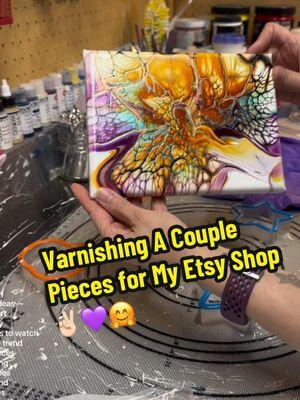 It was varnish day, thought I’d video a snippet to give you a peek. My Etsy shop link is in my bio 💜 #artistsoftiktok #thepainteddreamer #fluidpainting #fluidart #viral #fyp #trending #ShortFilm 