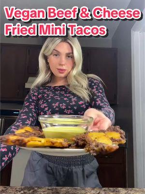 Vegan beef & cheese fried mini tacos 🌮😋 #VeganTacos #PlantBasedRecipes #VeganFoodie #DairyFreeCheese #HomemadeTacos #VeganDinnerIdeas #VeganTikTok #MeatlessMonday 