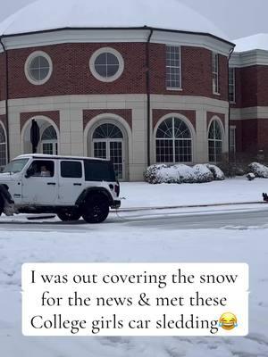 Out reporting on the snowy road conditions in Bradley County, TN and met the most fearless group of gals in the county. I have never seen anything like this!! lol #snowday #sledding #extreme #extremesports #extremesledding #carsled #jeep #sled #tennessee #leeuniversity #lacrosse #lacrossegirls #snow #winterstorm #snowstorm #fyp 