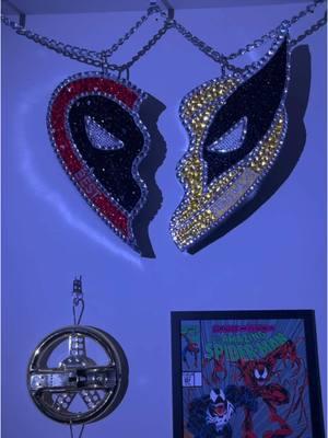 I saw this movie on my birthday and a staff member at the theater gifted my fiancé and I these necklaces! I decided they must now live forever as bedazzled besties on my wall 🤷🏽‍♀️  #wolverineanddeadpool #bffnecklace #hughjackman @Ryan Reynolds 