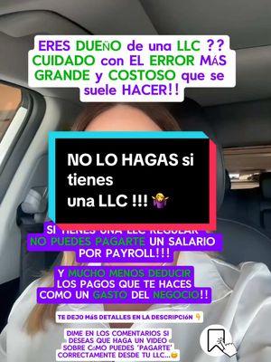 Los dueños de LLC NO PUEDEN pagarse un Salario por Payroll (nómina) y mucho menos deducir esos pagos como un gasto del negocio!! Estos ‘pagos’ se llaman Draws o Distribuciones y simplemente se hacen desde la cuenta del Negocio a la personal y NUNCA se deducen como un gasto de la LLC!! #taxes2024 #limitedliabilitycompany #llctips #impuestosusa2024 #impuestosusa #impuestosdenegocios #emprendedoreslatinos #aprendeconunacpa #preparadordeimpuestos #taxesmiami 