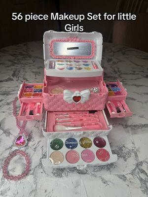 How cute is this makeup set . This is for little girls. It comes with 56 pieces . It comes with stickers , eyeshadow , lip gloss, brushes , jewelry ,lipstick , and makeup brushes : any little girl would love this 💕 #makeupforkids #makeupset #girlgifts #tiktokshopblackfriday #tiktokshopcybermonday #toys #dressupgame #makeup #cosmetics #toymakeup 