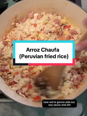 If you ask my kids, what was their favorite dish growing up? Arroz Chaufa would top the list! Comfort food and oh, sooooo good!  We’ve been known to eat it right out of the big metal serving dish it was meant to be served from! LOL!  Save leftover rice from the night befoe. You need to start with cold, cooked rice for this recipe  Arroz Chaufa 2 Tlbs sesame oil 1 bunch green onions, chopped 1 red or green bell pepper, chopped 2 hot dogs, chopped  1/2 cup smoked sausage (optional), cut in bite-sized pieces 2 eggs, beaten 2-3 garlic cloves, minced 1/2 Tablespoon ginger root, finely chopped 1 cup cooked chicken, diced 4 cups cold, white rice, pre-cooked 3 Tlbs soy sauce Preheat large skillet to medium heat. Add sesame oil.  Add hot dogs, onions and bell pepper, garlic and ginger. Saute for 2 minutes. Slide mixture to the side and add beaten eggs to empty side of skillet. Use a spatula and scramble eggs.  When eggs are cooked, combine with veggie mixture. Add rice and chicken to skillet. Stir to combine.  Pour soy sauce over top of all ingredients and toss thoroughly until fully heated and combined into one mixture. Serve! #e#easydinnerr#ricep#peruviana#arrozchaufaf#favoritemealo#onepotmealsp#peruf#foryourpagef#favoriterecipe