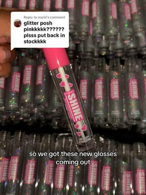 Replying to @mariii The restock should be on the 28th so hopefully we don’t get canned 💔 but can you guess the surprise 👀 Also, how do you like the new heart tubes 🫶🏾 More glitter gloss colors will be here soon 💕 #glitterygloss #virallipgloss #viralll #glitterylipgloss 