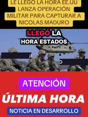 LE LLEGO LA HORA EE.UU LANZA OPERACIÓN MILITAR PARA CAPTURAR A NICOLAS MADURO.    Este 10 de enero Nicolás Maduro juró como presidente de Venezuela, convirtiéndose en usurpador de la presidencia, y dando las condiciones para una intervención militar del mundo libre. Este era el movimiento que el gobierno de Estados Unidos estaba esperando para subir la recompensa de Nicolás Maduro y Diosdado Cabello a 25 millones de dólares.  Edmundo González y María Corina Machado están a la expectativa de que inicie la operación por la libertad de Venezuela.  #Venezuela. #venezuela #venezolanos #migrantes #nicolásmaduro #marchasenvenezuela #venezuela #nicolasmaduro #edmundogonzález #maríacorinamachado #venezuelahoyenvivo #venezuelahoy #venezuelahoyultimasnoticias #venezuelalibre