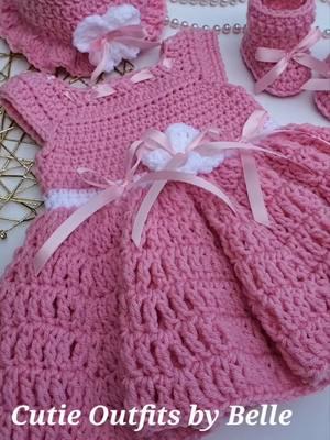 #crochetbabydress #crochetbabyhat #crochetbabybooties #pinkbabydress #newbornphotography #newbornphotoshoot #crochetersoftiktok #crochet #croche #tejidos #yarnstore #cutieoutfitsbybelle 