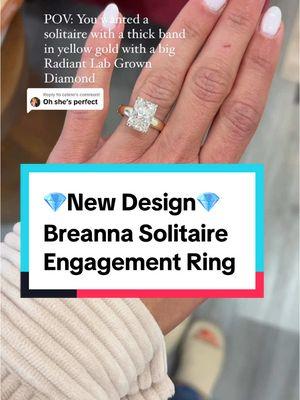 Replying to @celine Forever Obsessed 😍  Every ring is custom made just for you! To order this exact ring here are the details: 💎Breanna Engagement Ring 💎Center Stone is around 4.00ct Radiant lab grown diamond  Link in bio to buy #engaged #radiant #yellowgold #labgrowndiamond #thickband #diamonddaughters #thediamonddaughters 