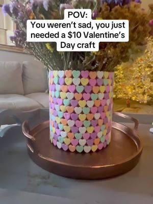 If you’re looking for a 10 minute Valentine’s Day craft, this is the one for you! It’s so easy and fun, and perfect for the day of love! ❤️ . . . #ValentinesDayDecor #DIY #ValentinesDIY #ValentinesDayDIY #ValentinesDayCraft #ValentinesCraft #ValentinesDayCrafts #EasyCrafts #CraftsForKids #ConversationHearts #WinterDecor #DIYVase #FlowerDisplay #ValentinesDayFlowers #DIYHomeDecor #HomeDecor #diycrafts #budgetfriendlycrafts #walmartcrafts #walmartfinds #walmartdiy 