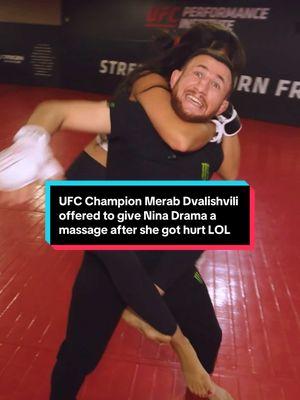 UFC Champion Merab Dvalishvili offered to give Nina Drama a massage after she got hurt LOL #UFC #merabdvalishvili #merab #mma #ninadrama #kickboxing #boxing #muaythai #muaythaifighter #muaythaifighter #taekwondo #jiujitsu #brazilianjiujitsu #jiujitsugrappling #jiujitsulifestyle #wrestling #wrestlingtiktok #wrestlingtok #fit #fitness #grappling #karate #georgia #umarnurmagamedov 