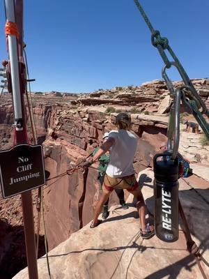 The lawyers determined she was cliff falling and not cliff jumping, so she didn’t break any rules.  Shout out to @redmondrelyte for keeping us hydrated with some delicious electrolytes while working in the desert!  Get signed up to jump over on our website www.moabropeswing.com 🤘 . . .  #ropeswingmoab #moabropeswing #relyte #electrolytes #bungeejumping #cliff #cliffjumping #deseret #adrenaline #sports #nature #Outdoors #moab #free #falling #jump #sendit #fun #adventure #vacationideas #vacation #visitutah #utah #gopro 