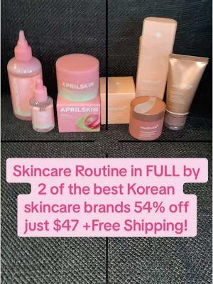 Full Korean Skincare Bundle 54% off 47 frkn dollars, by two of THE best Korean brands teamed together! April Skin x Medicube in their pink skin care lines!  1. Pink Aloe pack Cleaner by April Skin - this all in one pack cleanser is a cream cleansing makeup remover but it’s whipped together with a foamy, scrub cleanser and triples as a few minute mask if you would like! 😱 leaves your skin so so frkn soft! 2. Pink Aloe vitamin Toner with pink aloe water, Niacinimide, and Vitamin C- balancing your skin’s PH, sebum clearing out and care, hydration, improves uneven skin tone, smooths out rough textures. 3. Pink aloe Mucin Serum - high concentration of juju pink aloe and a 7 different vitamin complex! (Vitamins E, A, C, B3,B5, F,H) beta glucan locks in moisture for an all day radiant glow! 4. Collagen Jelly cream by Medicube - hydrolized collagen, elastin, and plant derived Squalane! Makes your skin SO soft, glowy and glassy all day, you can also use this as a mask as night I love to do that it’s absorbs into your skin in a couple hours depending on the amount used. 5. The very viral Collagen night wrapping mask by Medicube! Use this after your serums and moisturizers and shield your ingredients in all night, retaining your skincare absorption while lifting any sagging skin! Stain free! Get glowy, glassy, moisturized skin that’s ready for the day once you take it off, you are good to go! @APRILSKIN USA @Medicube US #skincareroutine #skincareroutinecheck #skincareroutinebundle #skincareroutonesale #whatsthebestskincareroutine #whatarethebestskincareroutines #howtogetthemostoutofyourskincareroutine #favoriteskincareroutines #bestskincareroutineontiktok #skincareroutineforkoreanglassyskin #skincareroutineforkoreanglassskin #skincareroutinesviral #skincareroutineoftiktokshop #dailyskincareroutine #fullskincareroutINESALE #skincareroutineofthestars #skincare #selfcarefinds #newyearnewaura #tiktokshopjumpstartsale #spotlightfinds #dealhunters #beautyhacks #SkinCare101 #skincaretips #skincareroutineforacne #skincareroutinetomoisturize #skincareroutineforsaggingskin #skincareroutineforroughtexturedskin #skincareroutine #skincareroutinetoliftandtighten #skincareroutinethatliftsandfirms #viralskincareroutine #skincareroutineinfull ! #freeshipping #freeshippingtiktokshop #skincarefullroutineFreeShipping #skincareroutineOVERhalfoff #skincareroutinedeal 