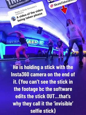 Replying to @Rudy Gonzalez @SkateTakesEddy has the @insta360_official X3 on the #invisibleselfiestick It’s a #360camera so when I edit, I can zoom and focus on any skater in the sphere #skatetakes #rollerskating 