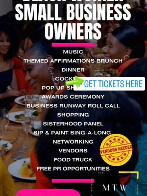 ✨️MESSAGE ME FOR TICKET INFO! 💥Ticket packages, Vendor and Sponsorship info are available now for our Meet The Woman Behind The Business Magazine Best of Awards Event and Pop-Up Weekend!!  🌟Be encouraged by the women you support and who support you in person! 💥The Pop-Up Event has stand-alone tickets available with LIMITED EARLY BIRD 2 for 1 TICKETS SPECIALS!  💢GET TICKETS AT MTWBTB.COM OR COMMENT "INFO" October 17th - Completely Optional Meet and Greet October 18th - Pop-Up Event at Sheneese's Pieces Art Gallery- 12pm - 4pm (shuttle pickup 11:30am for those who purchased event weekend package) Pop up event includes: Vendors Open Bar Fashion Show DJ Special Guests Sisterhood Panel 360 Photos *Food Truck  Sisterhood Bonding Business Runway Roll Call (anyone participating, I will need a vision statement and a mission statement for your business) FREE Full Page Ad in MTWBTB Magazine for each ticket-holding black woman small business owner  *Each black woman small business owner who attends the full package of events on Saturday, October 18th and Sunday, October 19th will get one FULL-PAGE AD in Meet The Woman Behind The Business Magazine along with a 4 PAGE FEATURE.  - Sisterhood Dinner -7pm (shuttle pickup 6:30pm) and includes: Catered Dinner Wine Sisterhood Bonding - Sip & Paint Sing-a-long facilitated by Sheneese's Pieces (Sheneese Rohelia)- 8:30pm and includes: Art Supplies Cocktails DJ and Sing-a-long --------------------------------------------------------------------------------- October 19th - Bold, Bright and Black Affirmations Brunch at Sheneese's Pieces Art Gallery - 12pm (shuttle pickup 11:30am) Dress code bold or bright color, semi-formal, statement-making attire (think Veuve Clicquot Polo Classic) Catered Brunch Cocktails Affirmations Activity - Best of Awards Presentations - 1:30pm Presentations of awards to recipients Photos . . . #SadieSaysItAll #MTWBTB #magazine #meetthewomanbehindthebusiness #meetthewomanbehindthebusinessmagazine #empowerment  #blackwomen #popup #blackowned #houston 