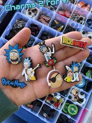 Charms 2 for $1 ! Traders Village Houston Garage #112 🤩 #charms #tradersvillagehouston #SmallBusiness #regularshow #cars #rickandmorty #hellokitty #sanrio #fyp 