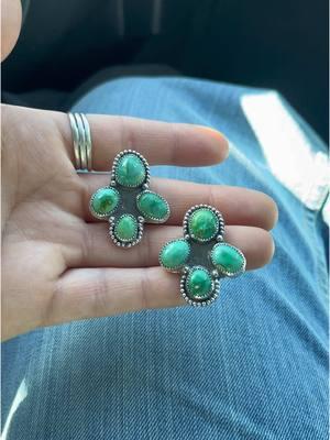 My new favorite studs!💚 Available January 24th #turquoisejewelry #silversmithwork #westernjewelry 