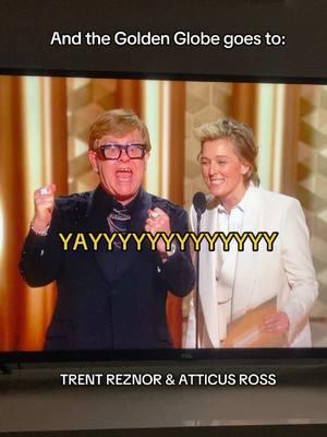 Elton John’s reaction to #ChallengersMovie composers Trent Reznor & Atticus Ross winning BEST ORIGINAL SCORE at the #GoldenGlobes is everything 🎾 #trentreznor #atticusross #nineinchnails #challengers #zendaya 