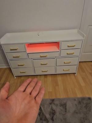 My daughter loves her new Dresser. Cute white leather like drawer faces. Sturdy metal framework. Great room addition. #dresser #clothingstorage #ledlight #roomdecor #newbedroomfurniture 